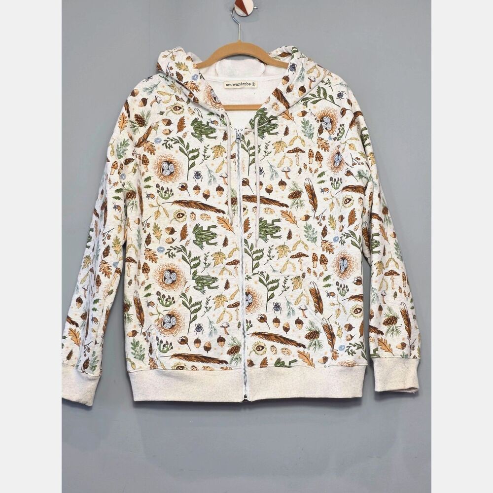 SM Wardrobe Forest Finds Mushroom & Frog Zip Up Hoodie Small EUC Size Small